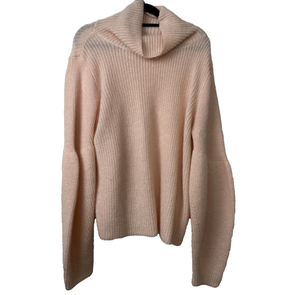 Lewit Peach knit puff sleeve knit sweater womens L Turtleneck Peach Mohair A3 - Picture 1 of 5